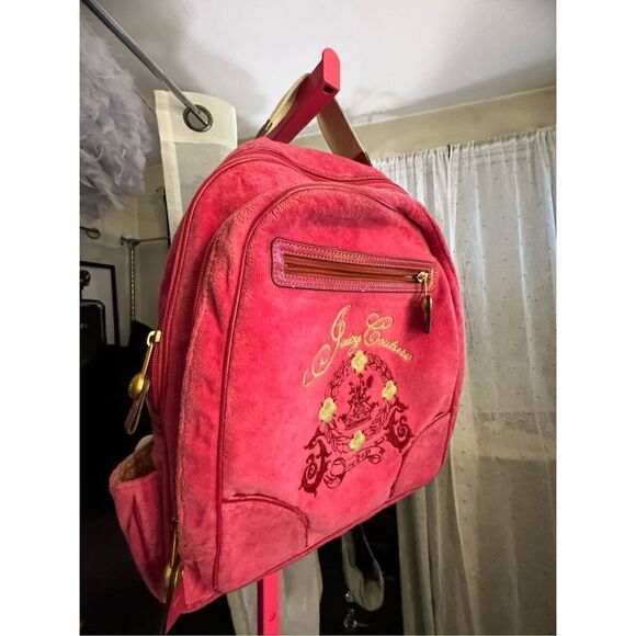 Vintage y2k pink velour juicy couture backpack - Picture 1 of 10